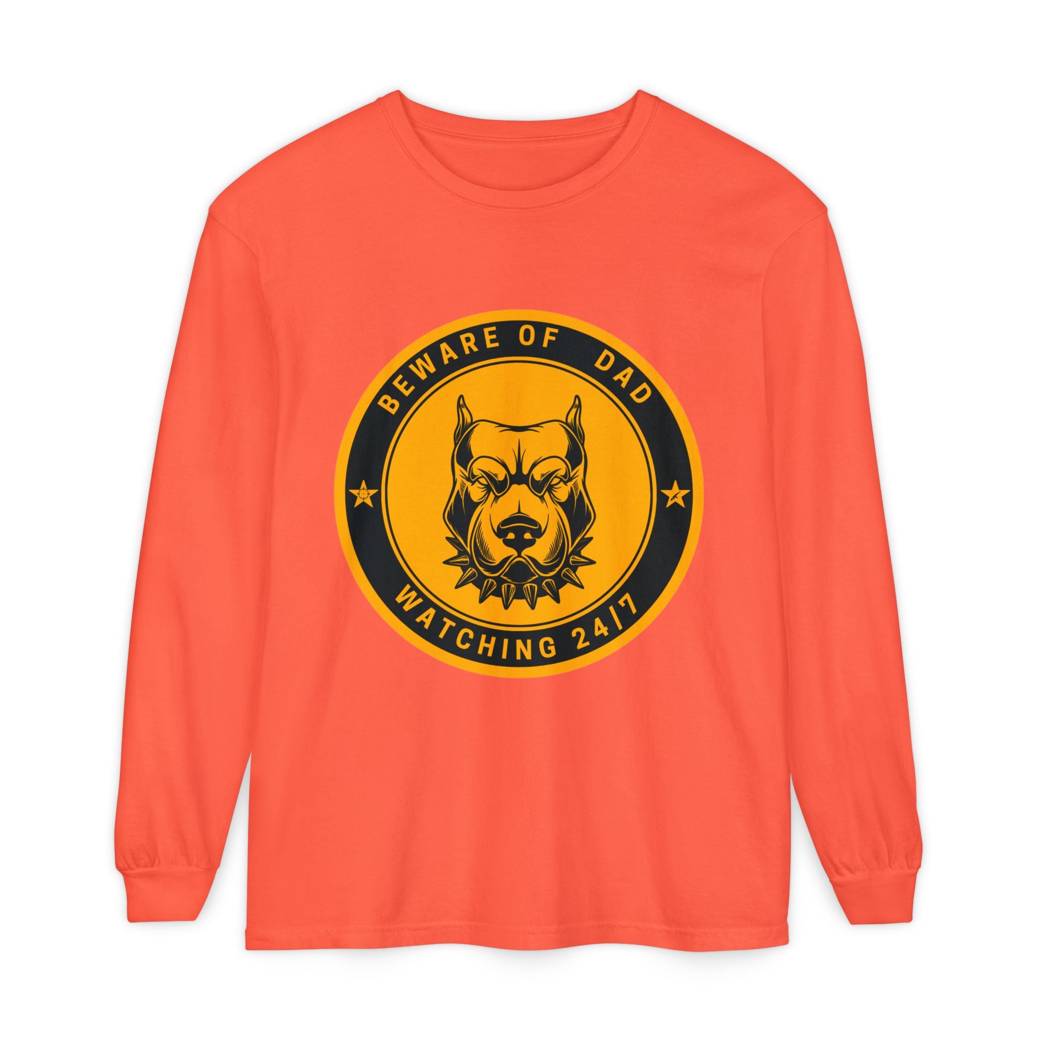Beware of Dad Watching 24/7 Pitbull Graphic Long Sleeve Tee