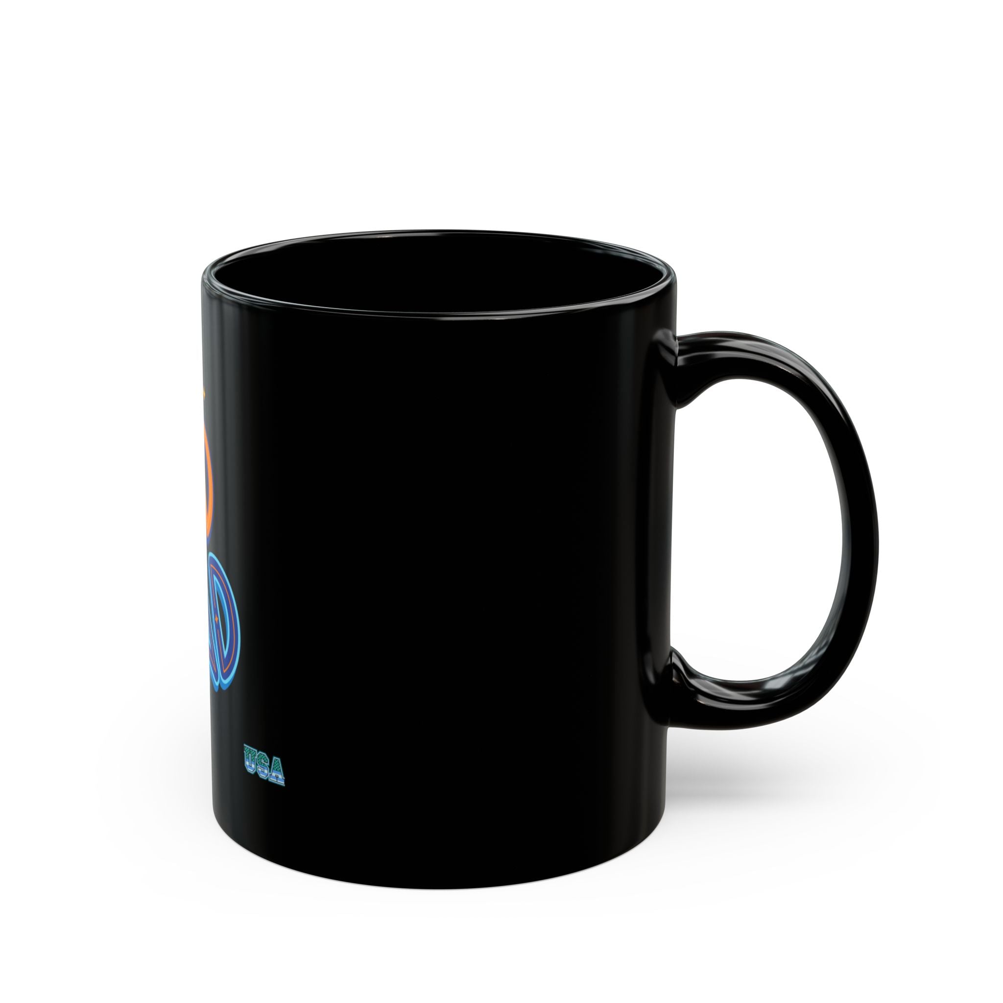 Rad Dad Mug | Black Ceramic Coffee Cup, Neon Retro Typography