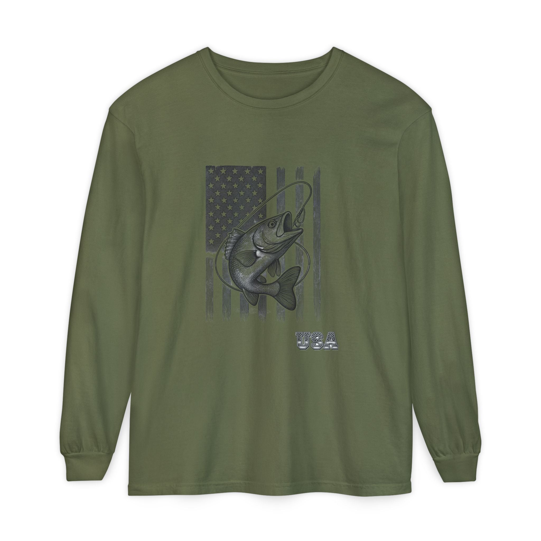 American Flag Bass Fishing Long Sleeve T-Shirt | USA Bass Tee