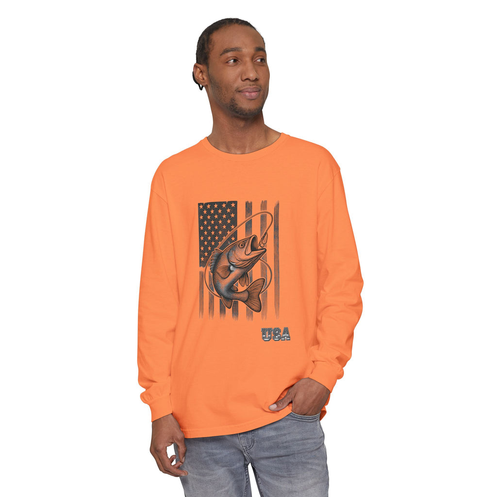 American Flag Bass Fishing Long Sleeve T-Shirt | USA Bass Tee