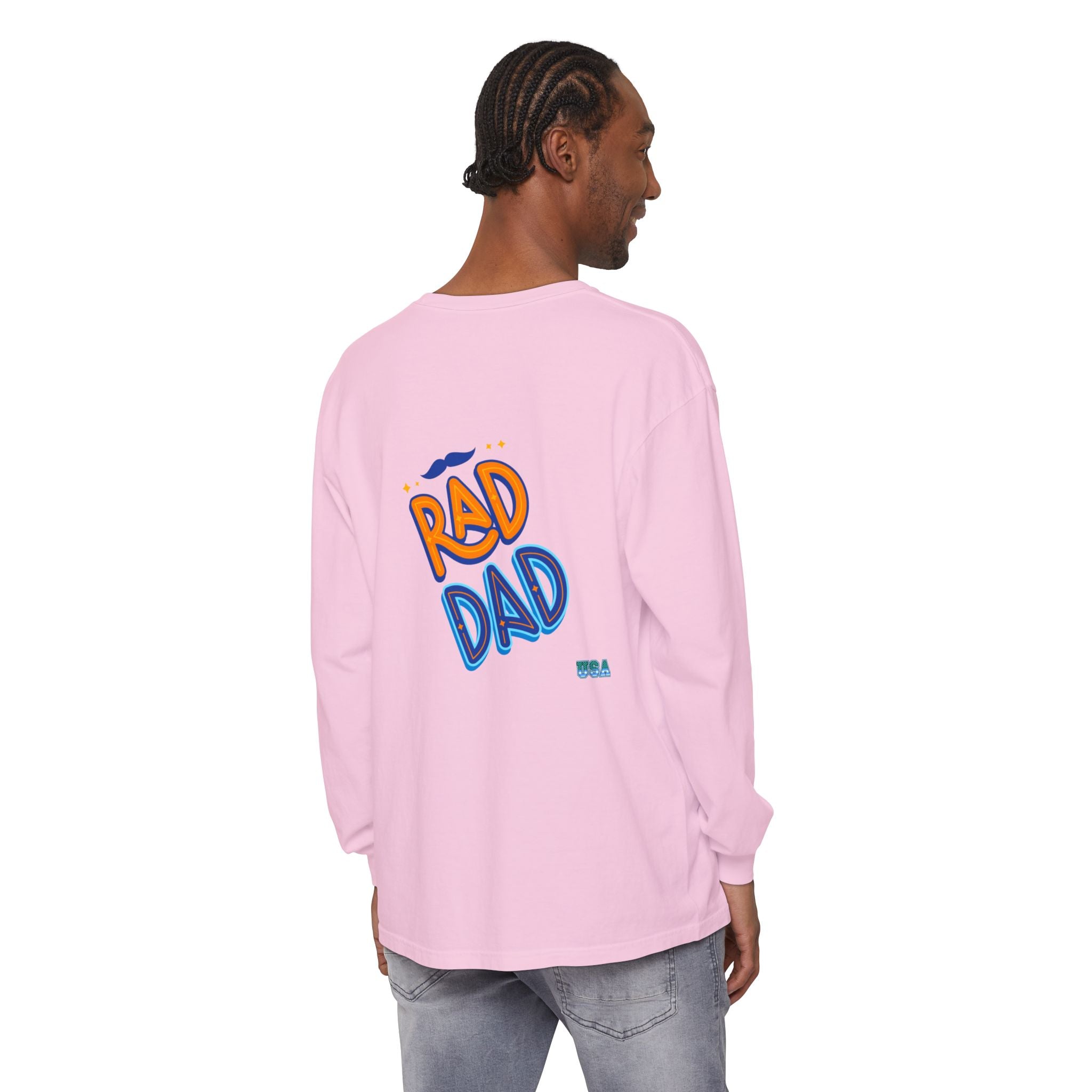 Rad Dad Long Sleeve T-Shirt | Retro Typography, Mustache Accent