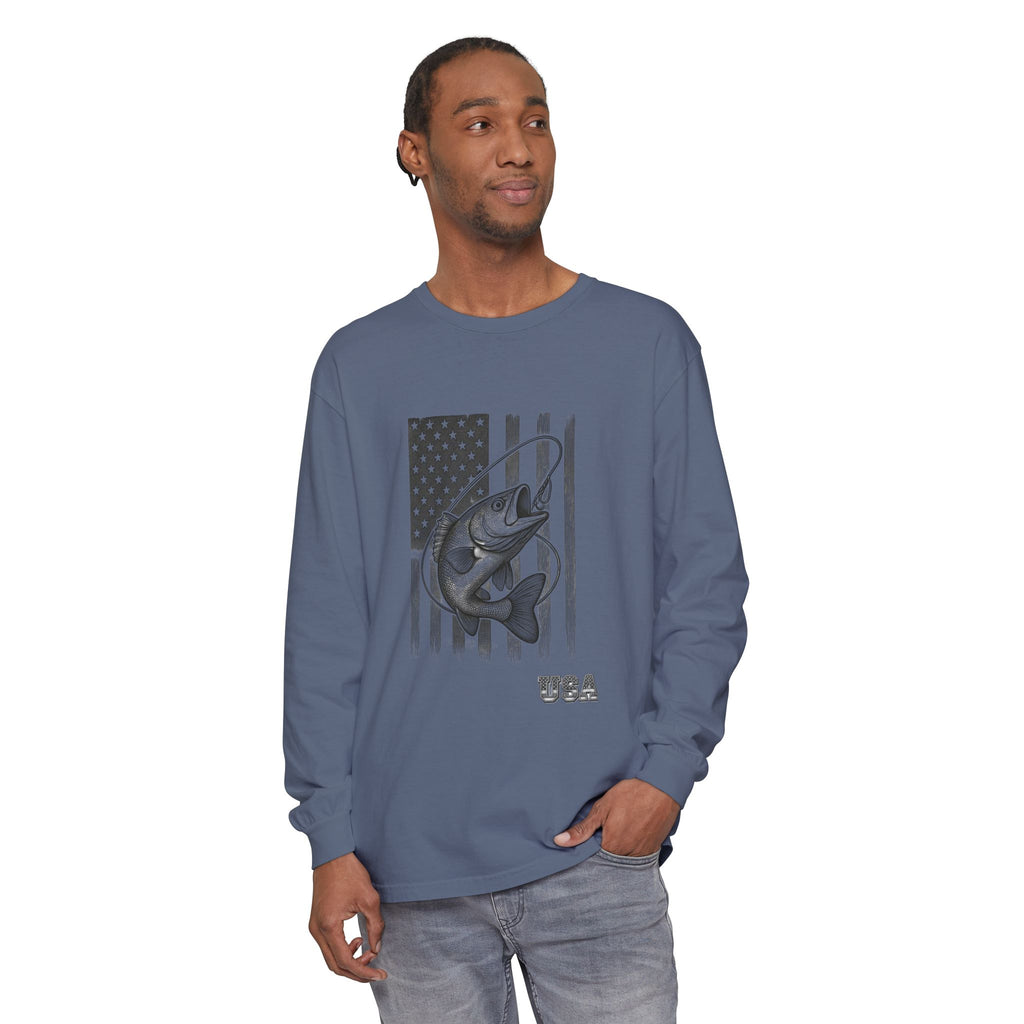 American Flag Bass Fishing Long Sleeve T-Shirt | USA Bass Tee