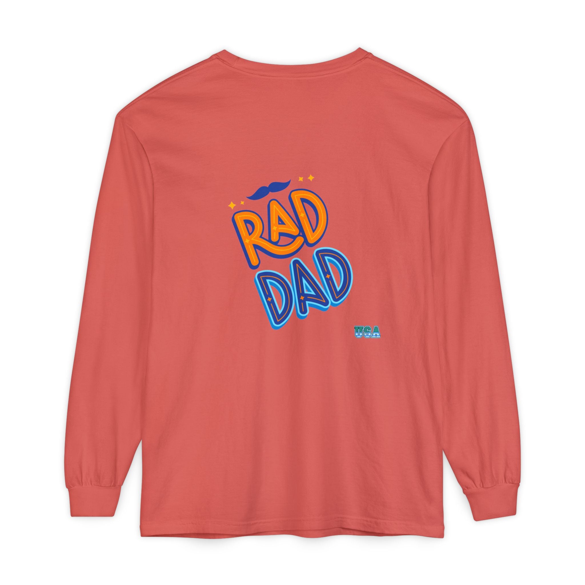 Rad Dad Long Sleeve T-Shirt | Retro Typography, Mustache Accent