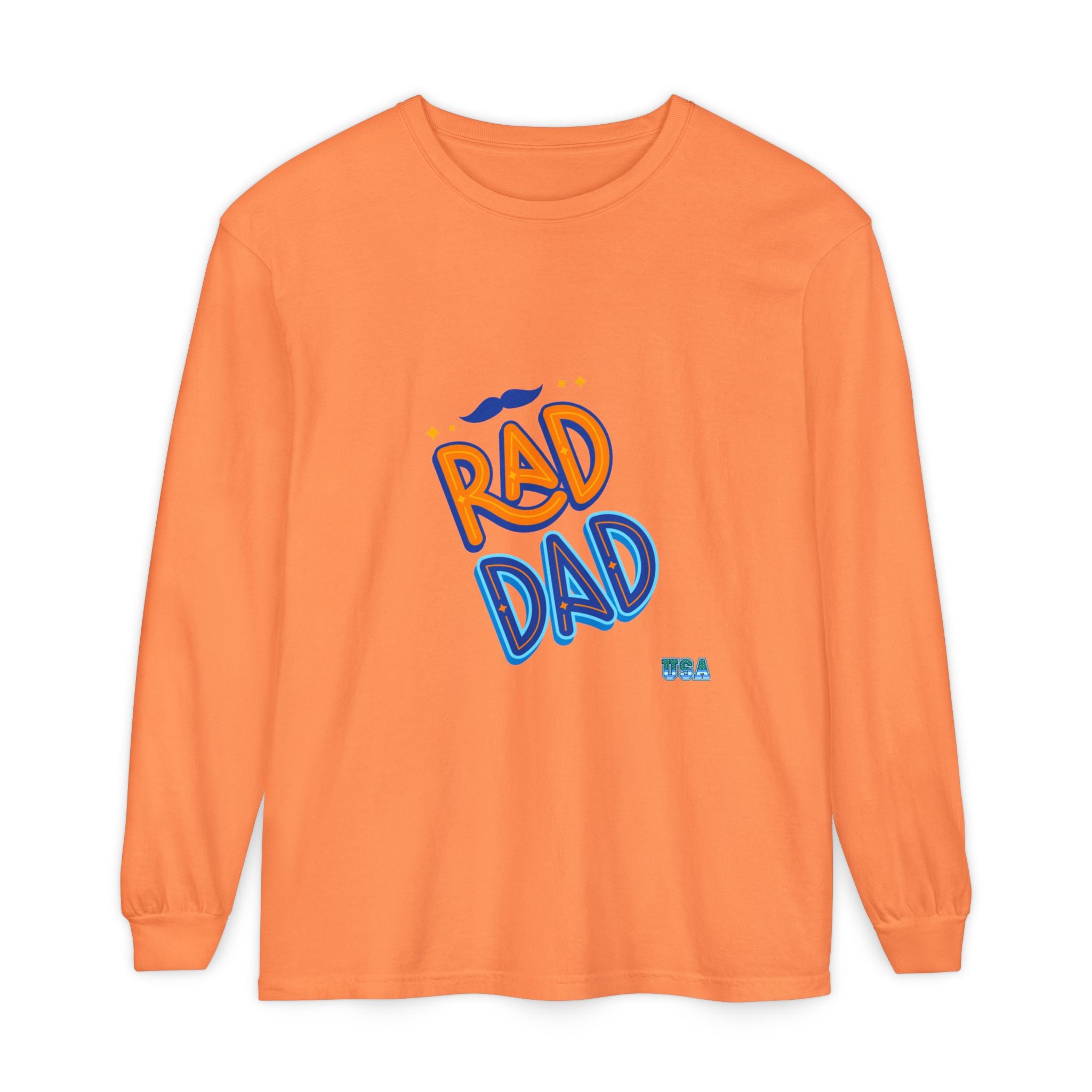 Rad Dad Long Sleeve T-Shirt | Retro Typography, Mustache Accent