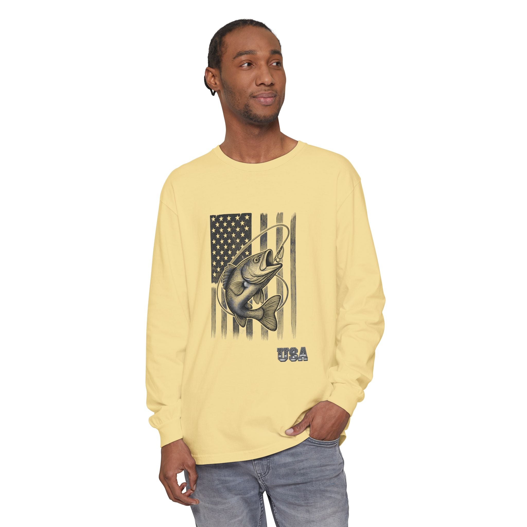 American Flag Bass Fishing Long Sleeve T-Shirt | USA Bass Tee