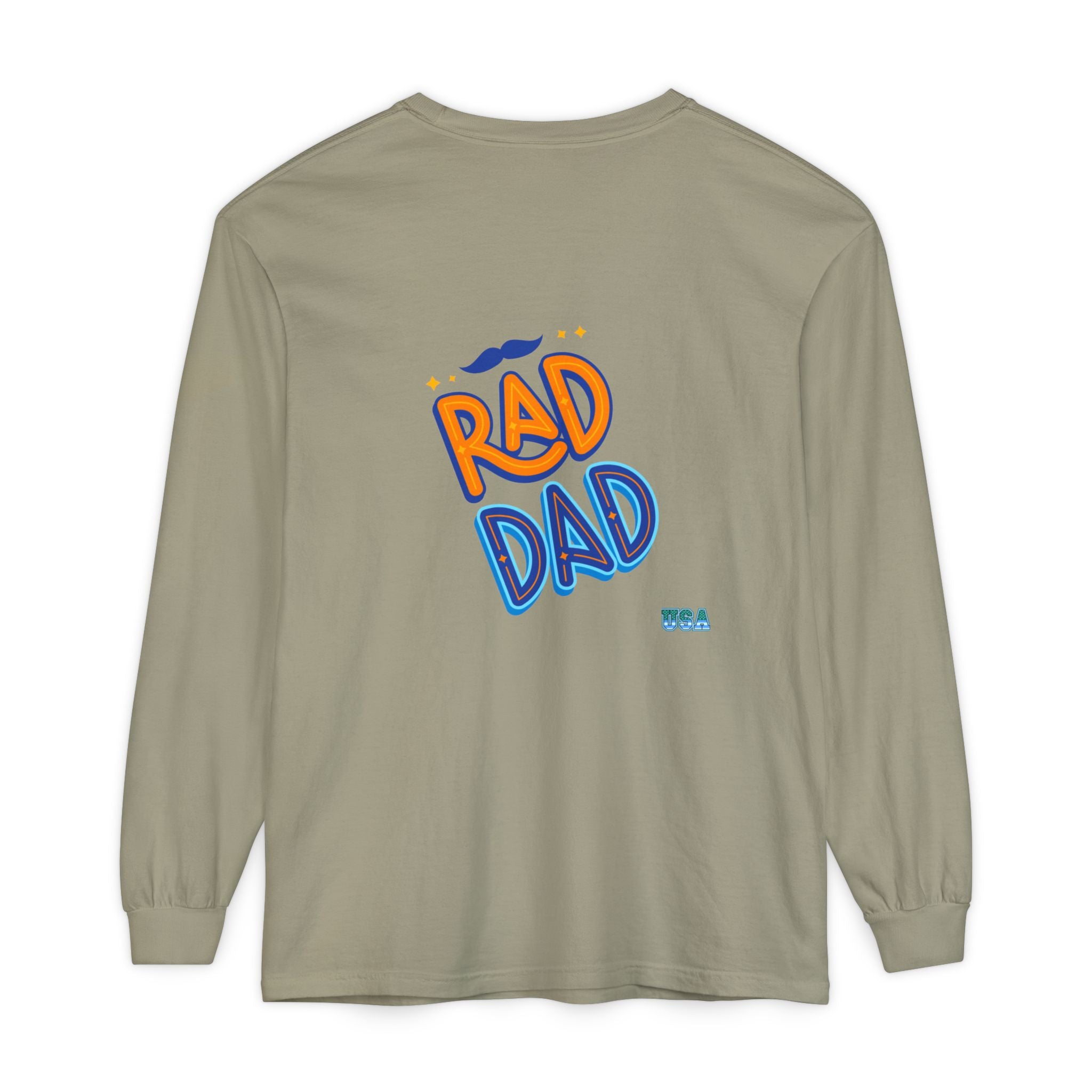 Rad Dad Long Sleeve T-Shirt | Retro Typography, Mustache Accent