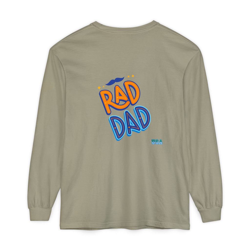 Rad Dad Long Sleeve T-Shirt | Retro Typography, Mustache Accent