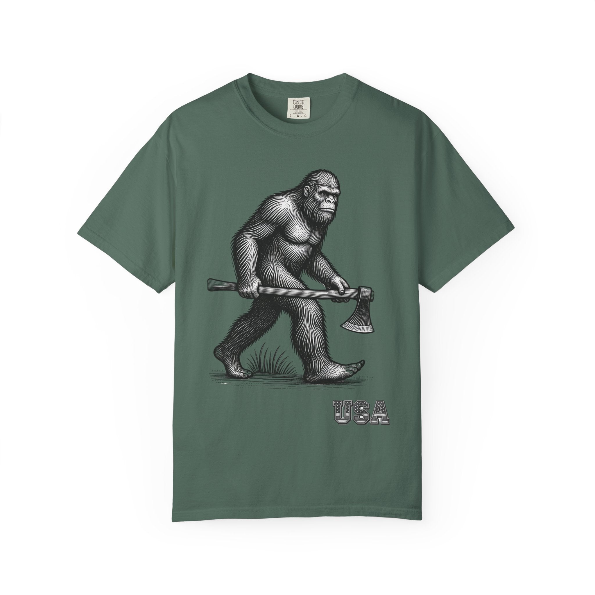 Sasquatch with Axe T-shirt | Vintage Bigfoot Illustration USA