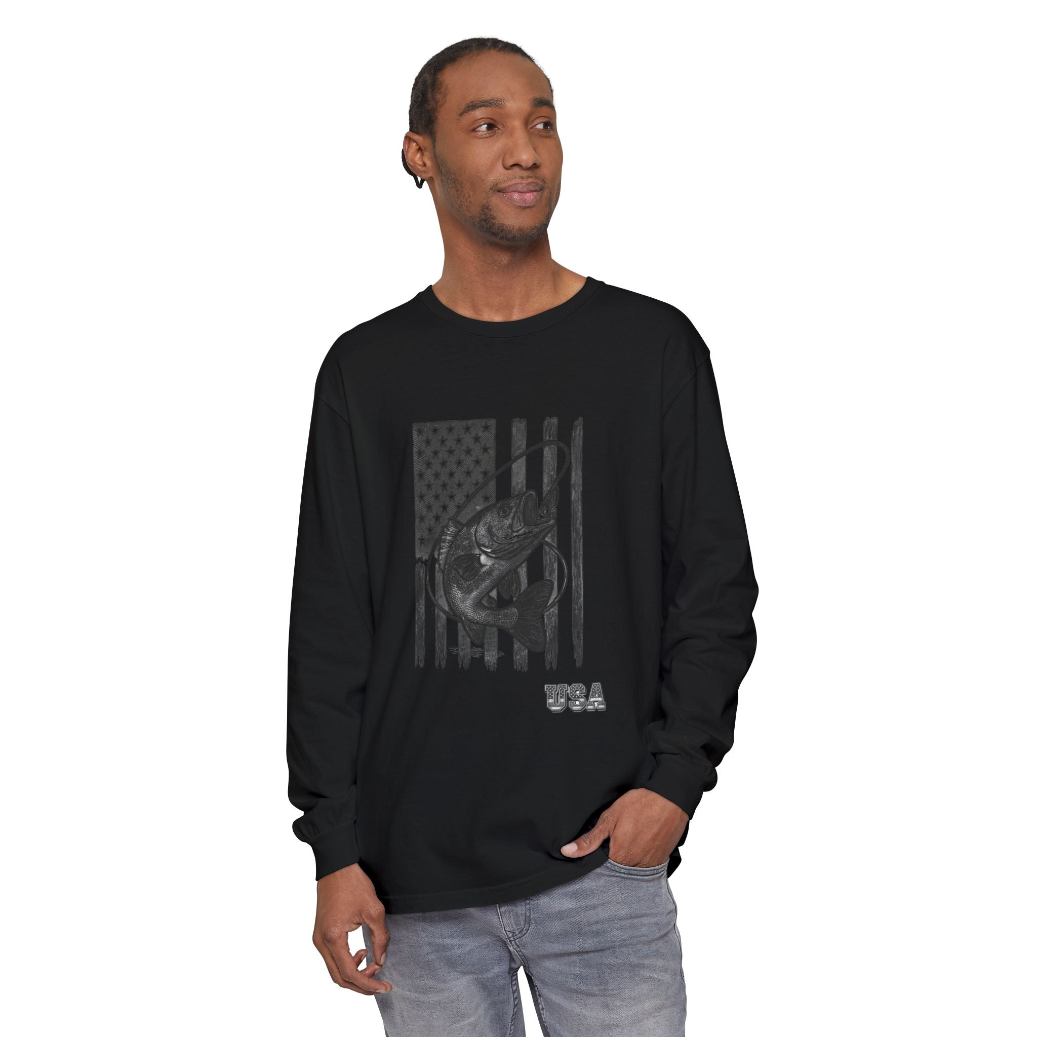 American Flag Bass Fishing Long Sleeve T-Shirt | USA Bass Tee