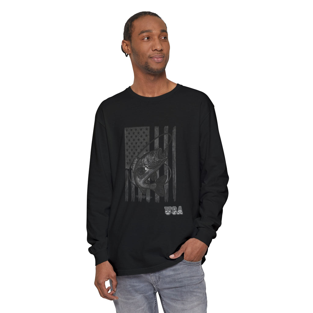 American Flag Bass Fishing Long Sleeve T-Shirt | USA Bass Tee