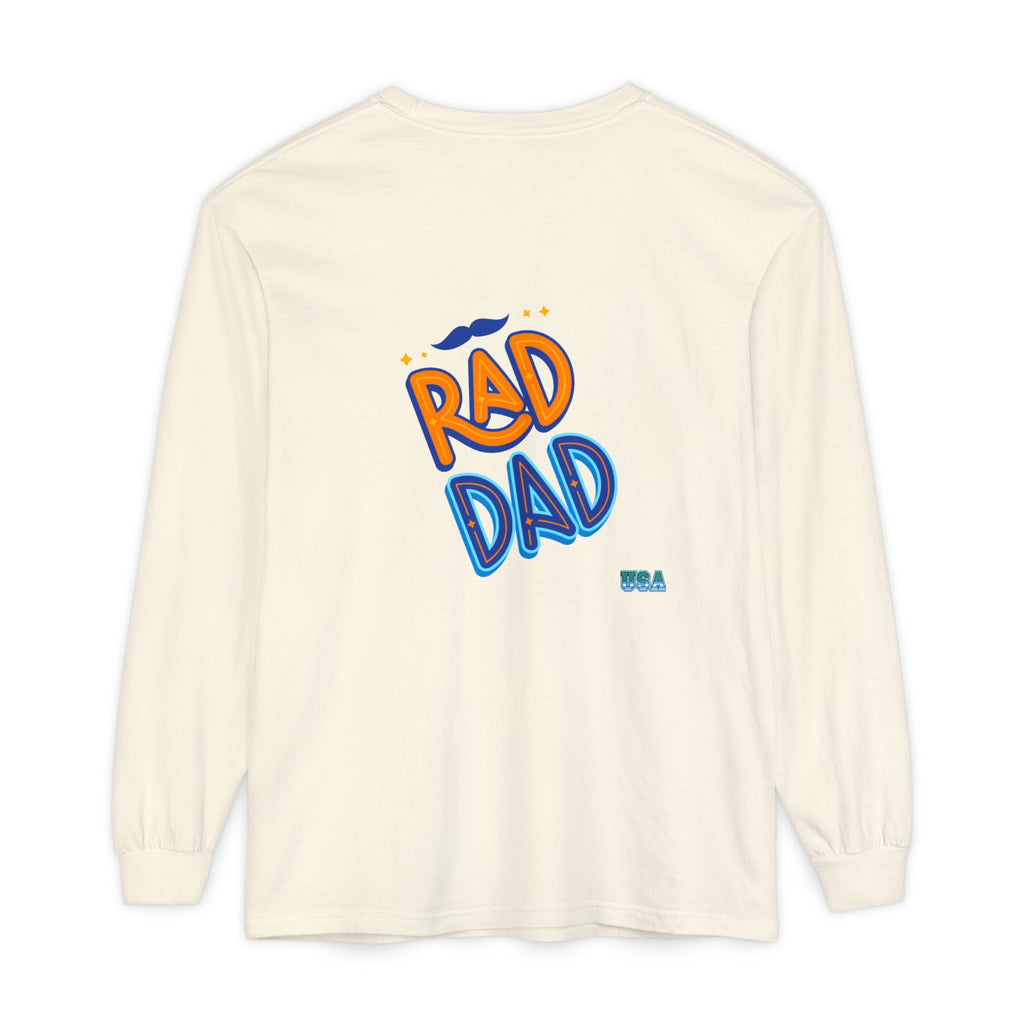 Rad Dad Long Sleeve T-Shirt | Retro Typography, Mustache Accent