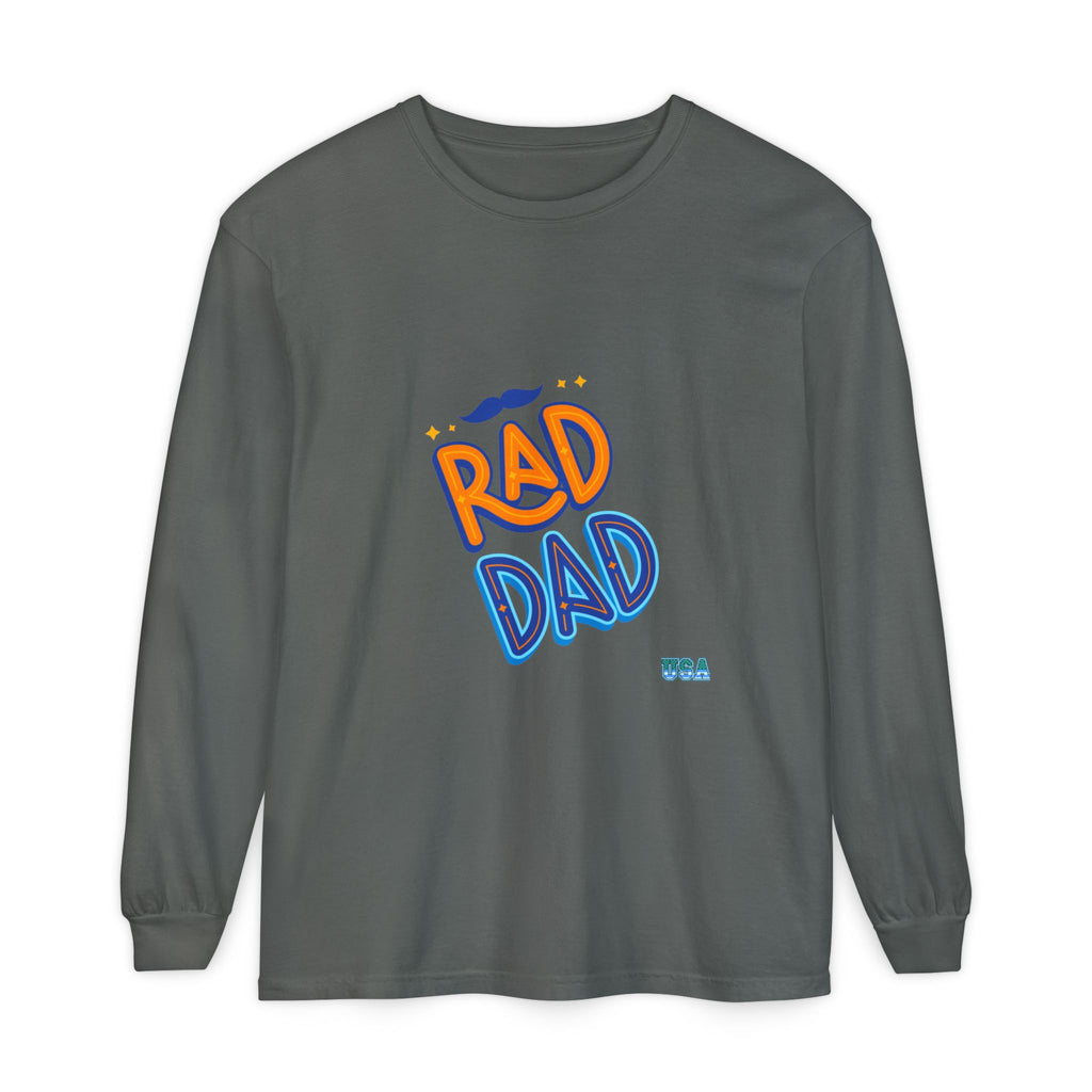 Rad Dad Long Sleeve T-Shirt | Retro Typography, Mustache Accent