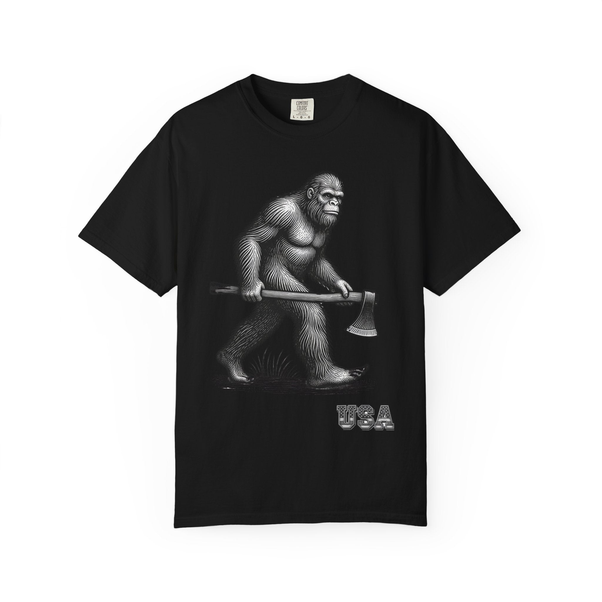 Sasquatch with Axe T-shirt | Vintage Bigfoot Illustration USA