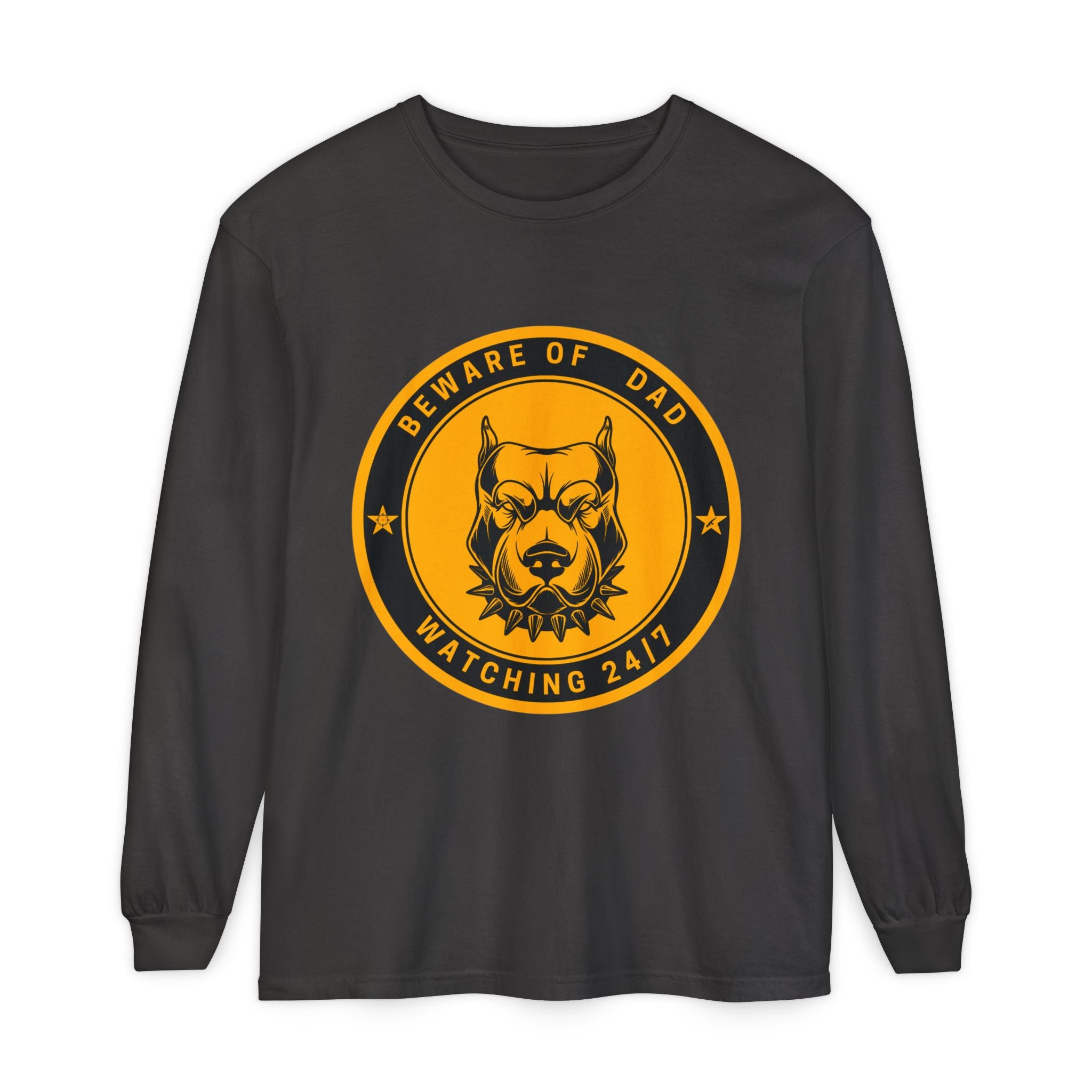 Beware of Dad Watching 24/7 Pitbull Graphic Long Sleeve Tee