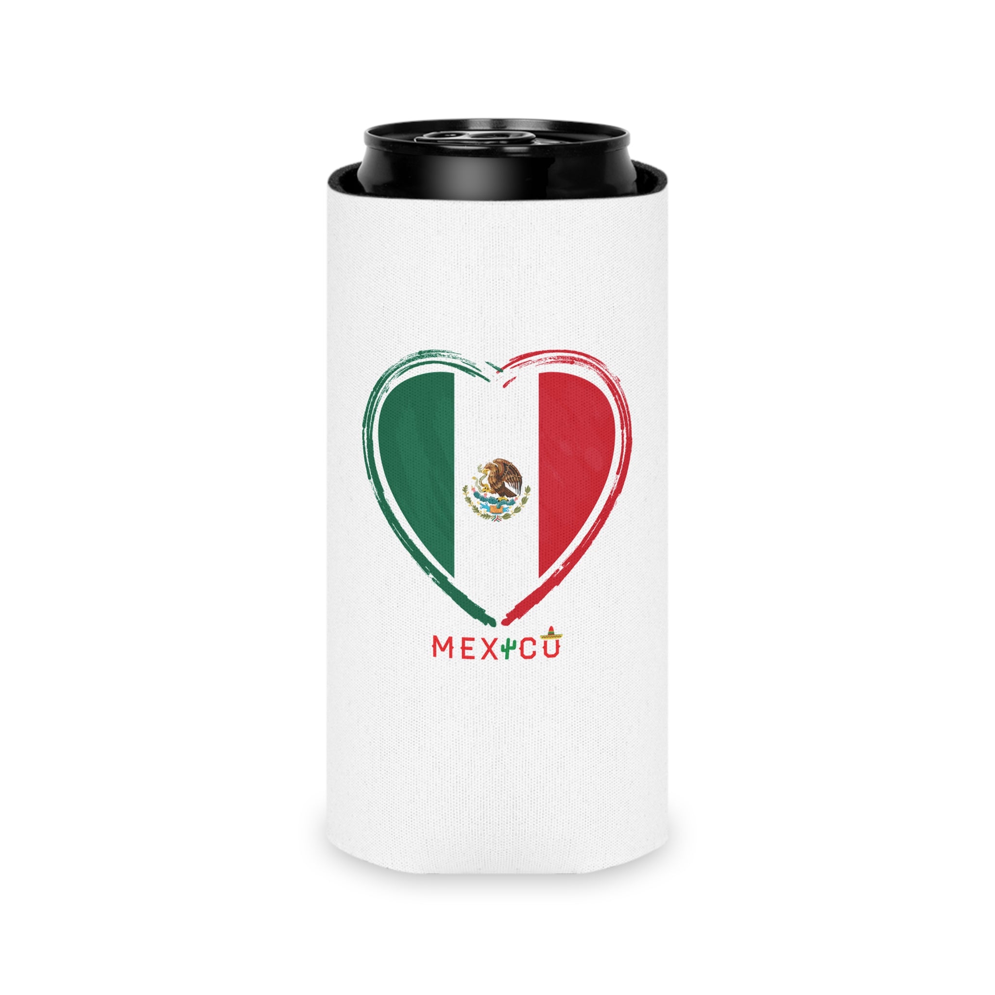 Mexico Heart Flag Can Cooler | Mexican Flag Beverage Kozy