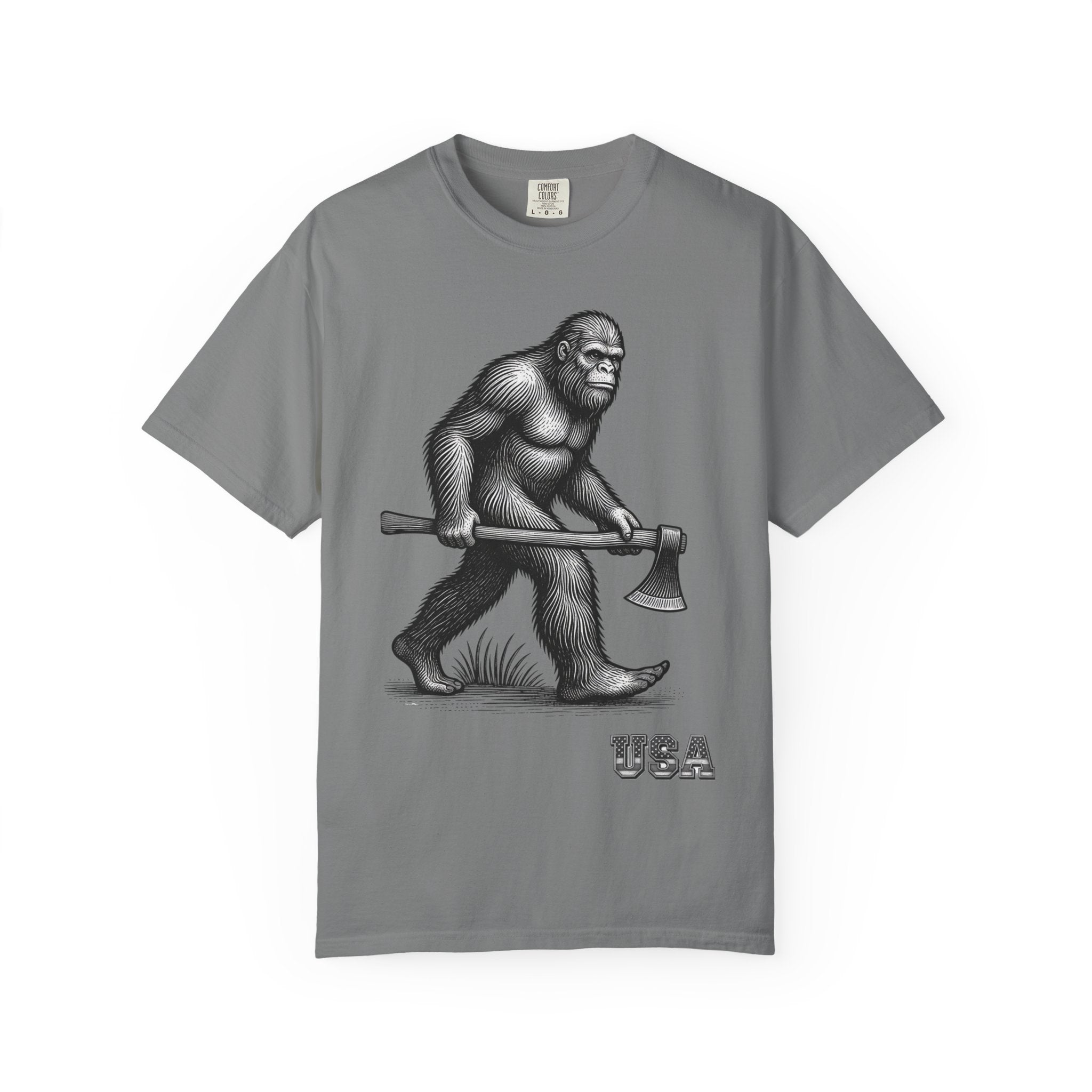 Sasquatch with Axe T-shirt | Vintage Bigfoot Illustration USA