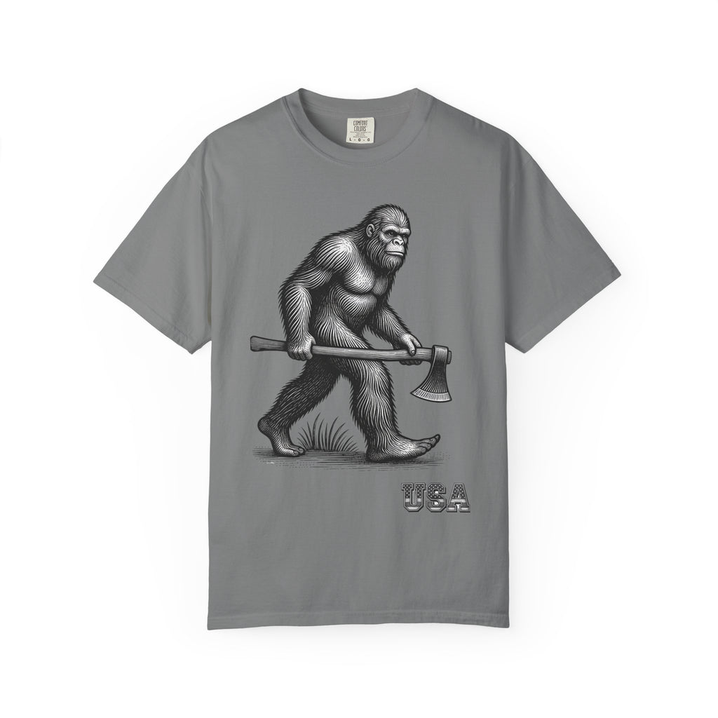 Sasquatch with Axe T-shirt | Vintage Bigfoot Illustration USA