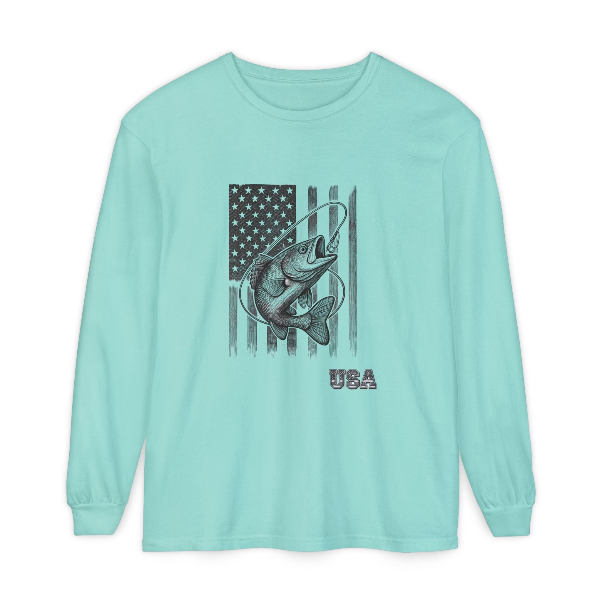 American Flag Bass Fishing Long Sleeve T-Shirt | USA Bass Tee