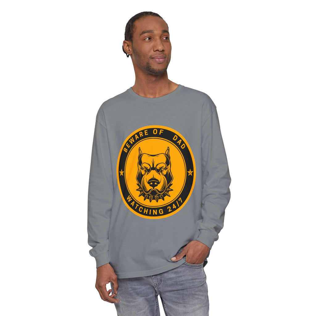Beware of Dad Watching 24/7 Pitbull Graphic Long Sleeve Tee