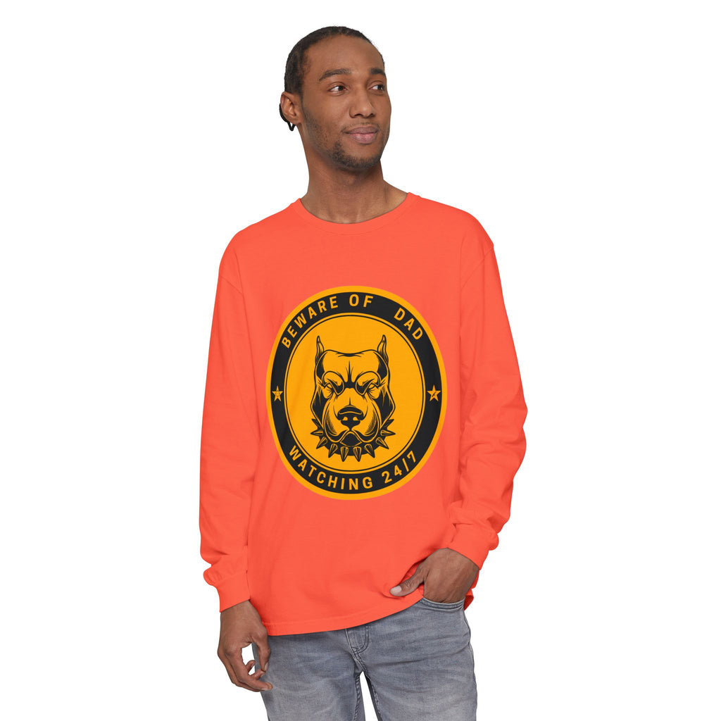 Beware of Dad Watching 24/7 Pitbull Graphic Long Sleeve Tee