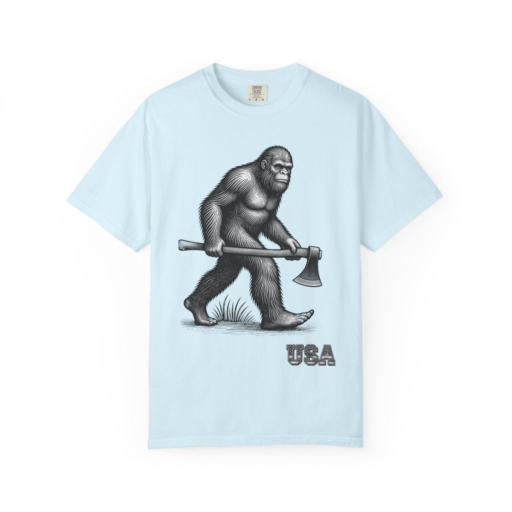 Sasquatch with Axe T-shirt | Vintage Bigfoot Illustration USA