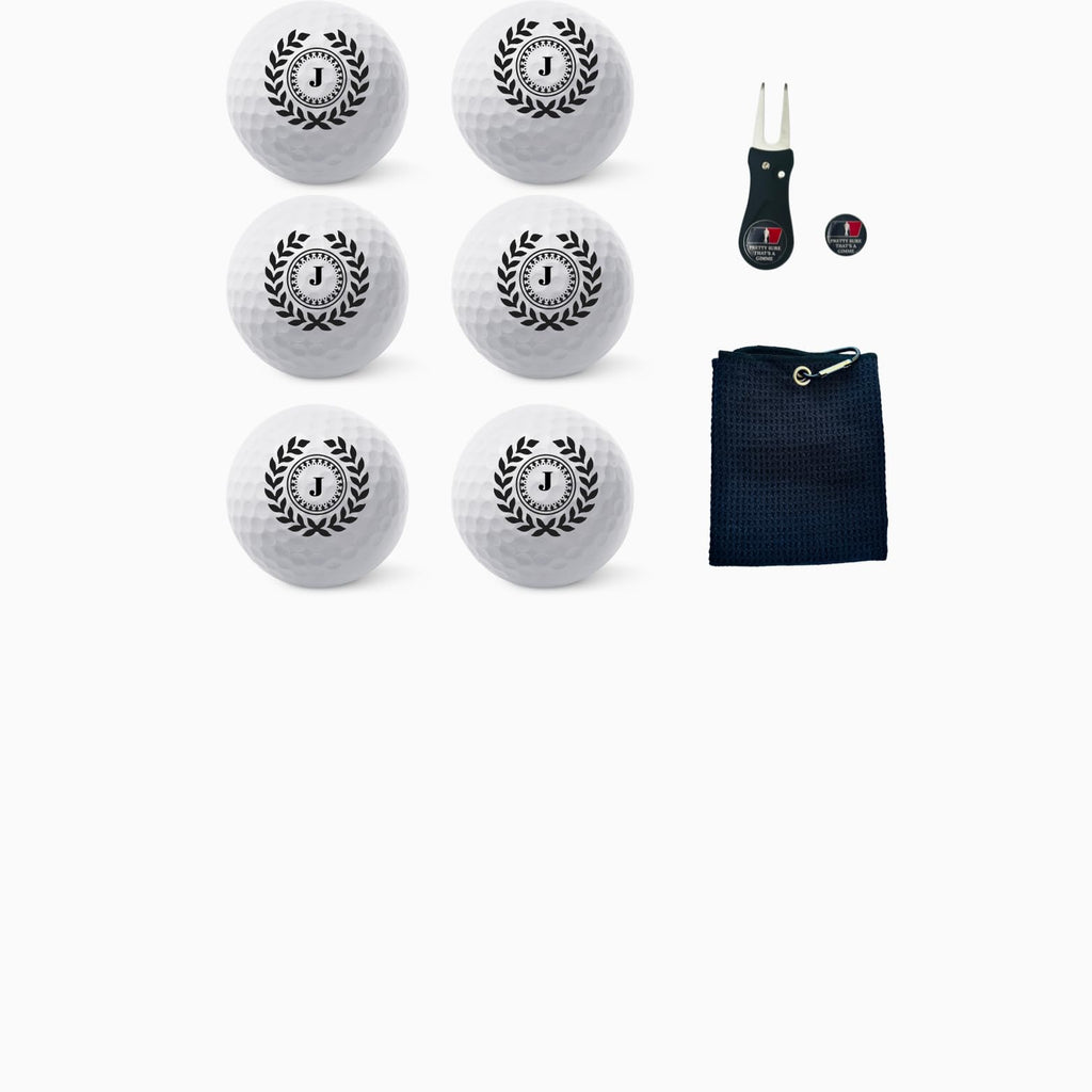Personalized Custom Golf Balls Beautiful Shield Royalty | Multiple Designs Monogrammed Golf Gifts & Accessories. Includes Golf-Balls,Towel,Divot.