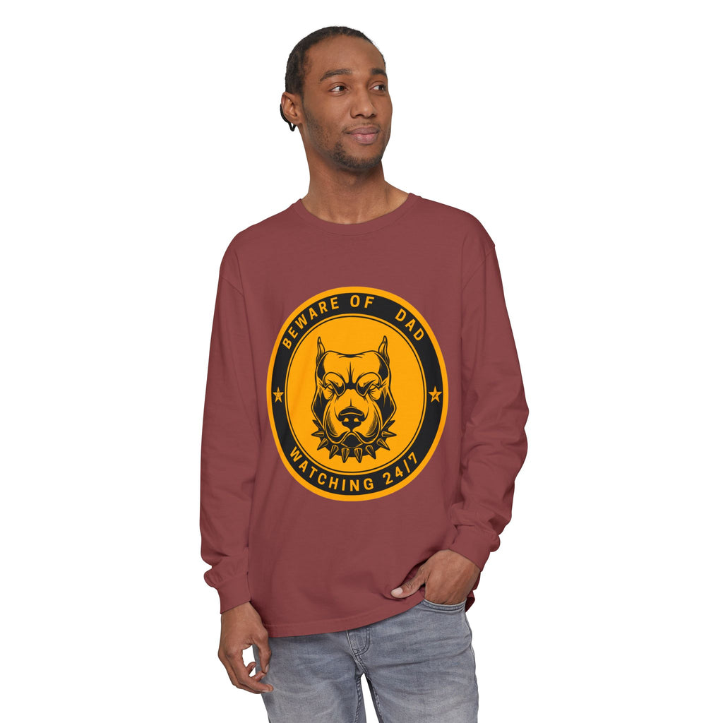 Beware of Dad Watching 24/7 Pitbull Graphic Long Sleeve Tee