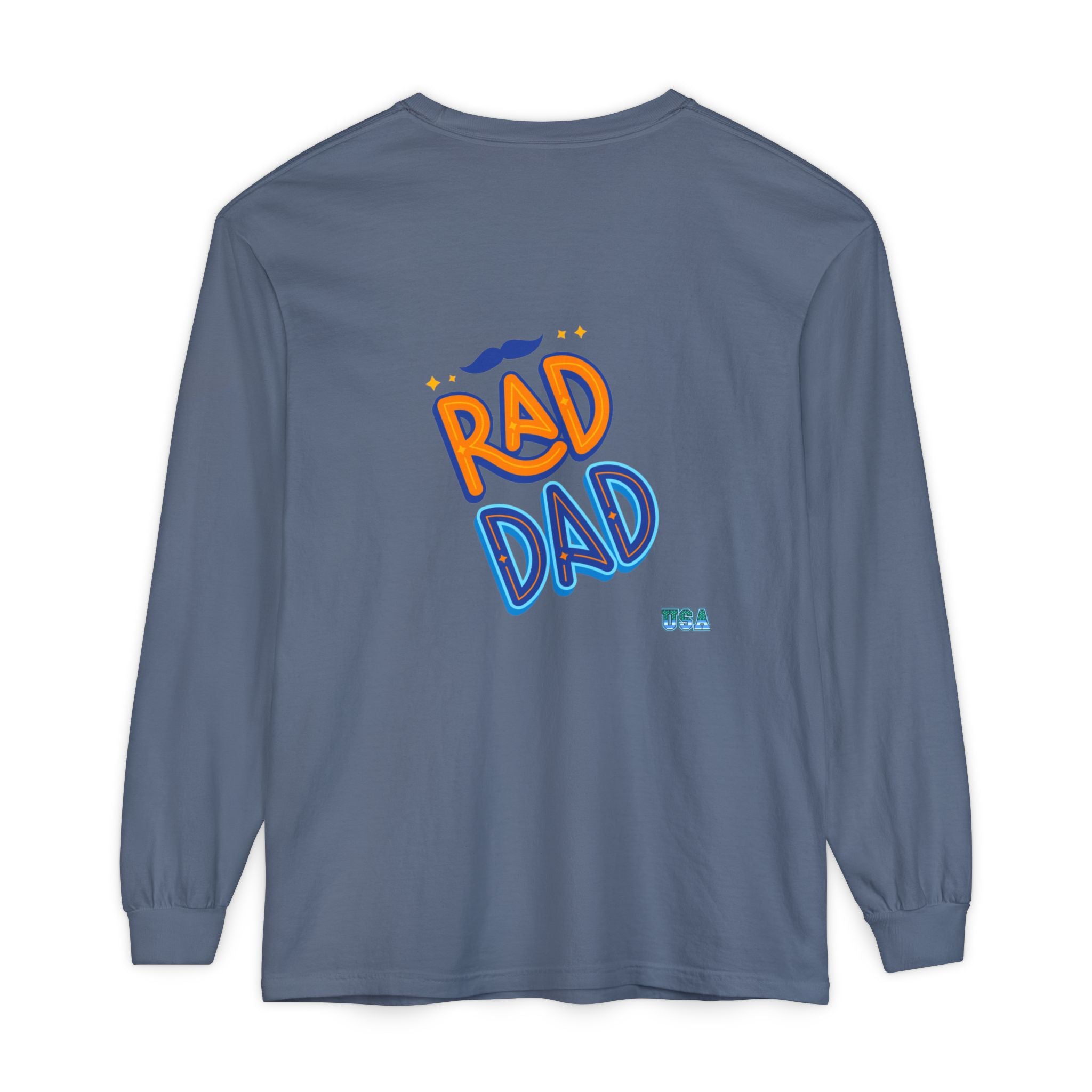 Rad Dad Long Sleeve T-Shirt | Retro Typography, Mustache Accent
