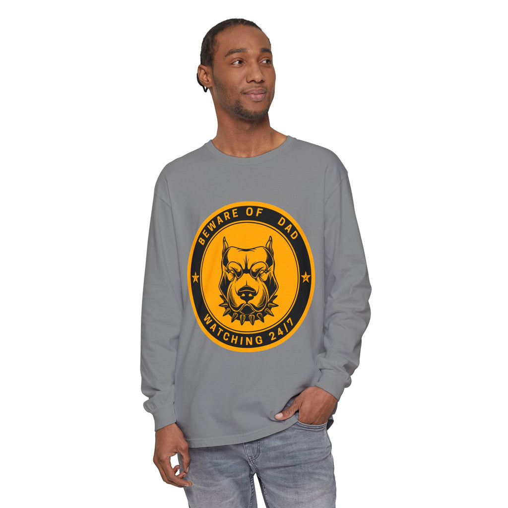 Beware of Dad Watching 24/7 Pitbull Graphic Long Sleeve Tee