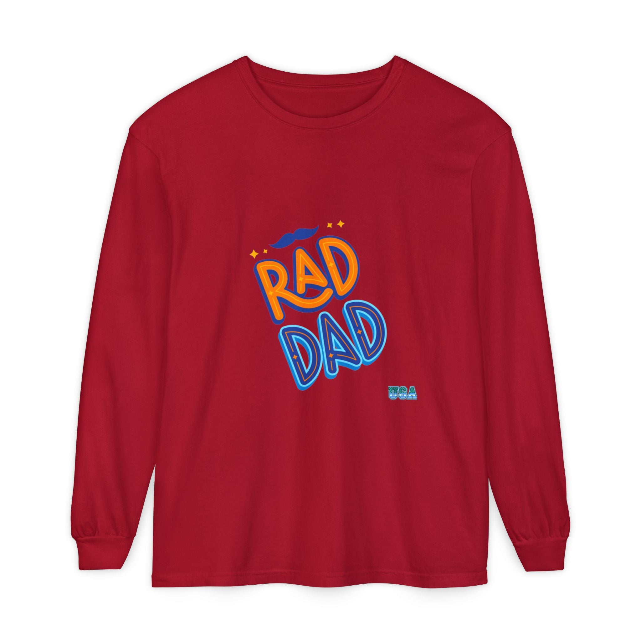 Rad Dad Long Sleeve T-Shirt | Retro Typography, Mustache Accent