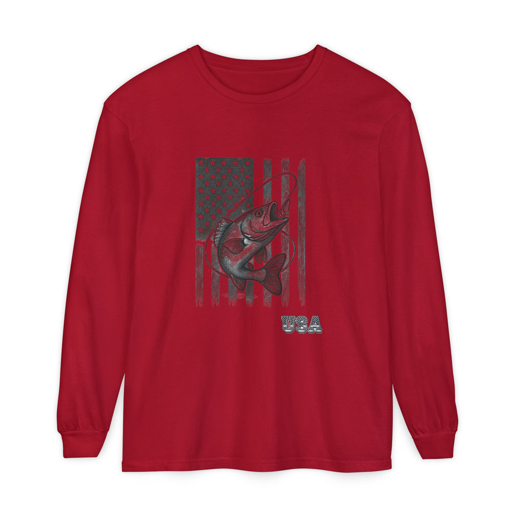 American Flag Bass Fishing Long Sleeve T-Shirt | USA Bass Tee