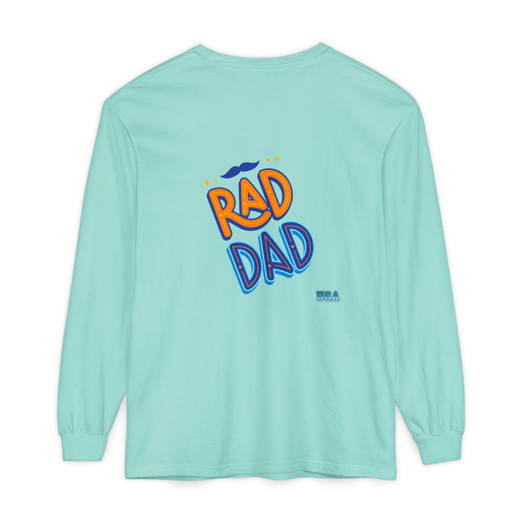 Rad Dad Long Sleeve T-Shirt | Retro Typography, Mustache Accent