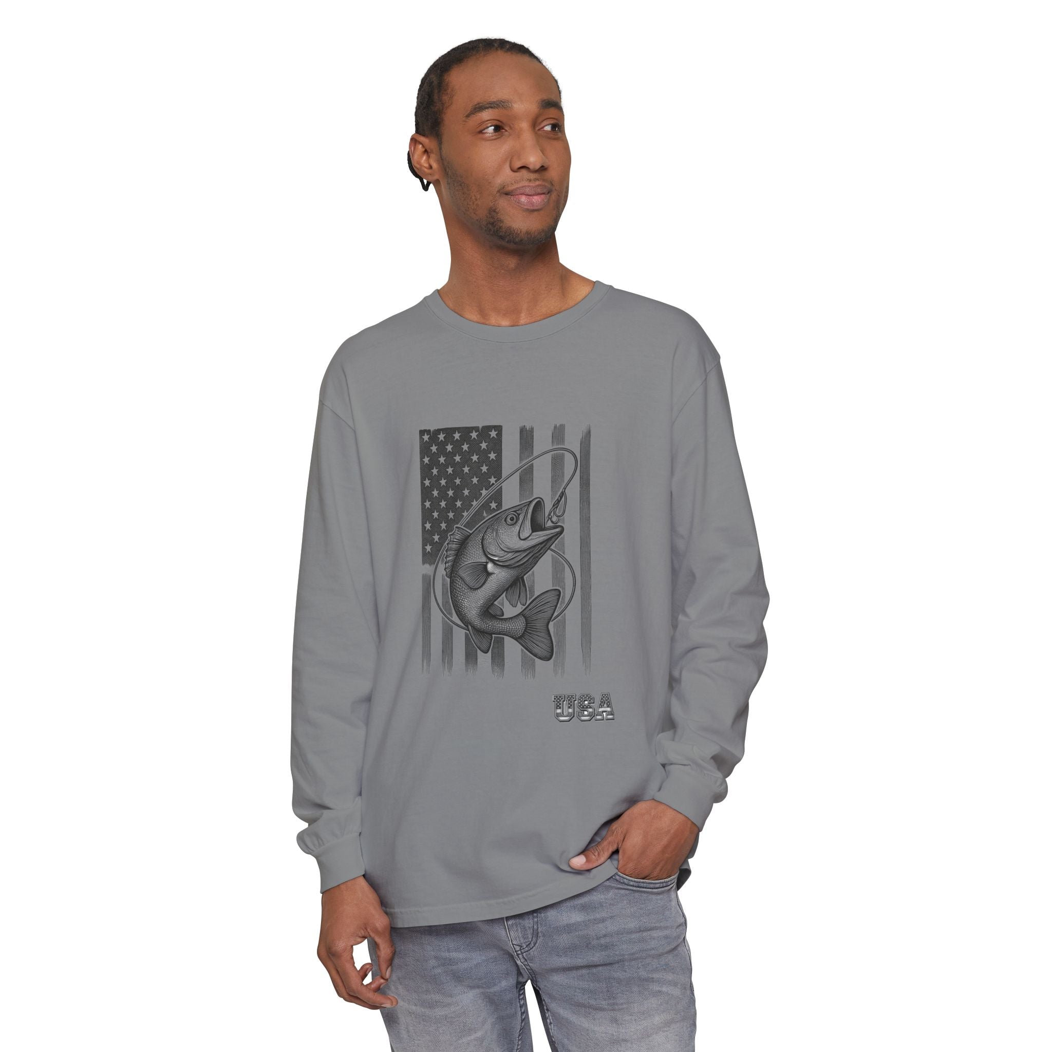 American Flag Bass Fishing Long Sleeve T-Shirt | USA Bass Tee
