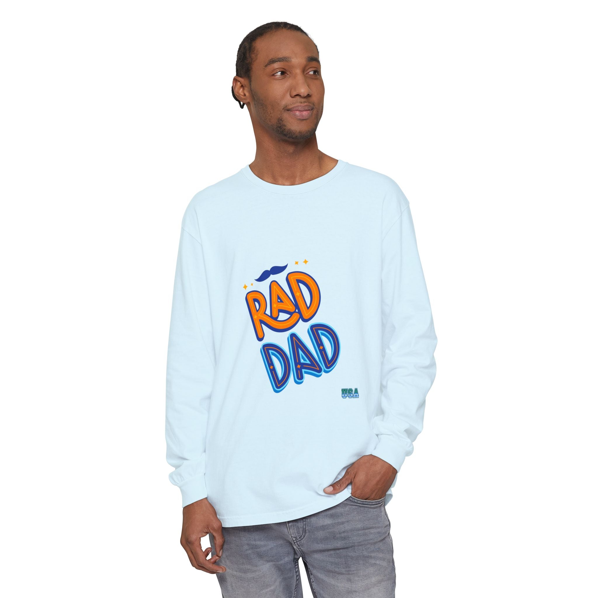 Rad Dad Long Sleeve T-Shirt | Retro Typography, Mustache Accent