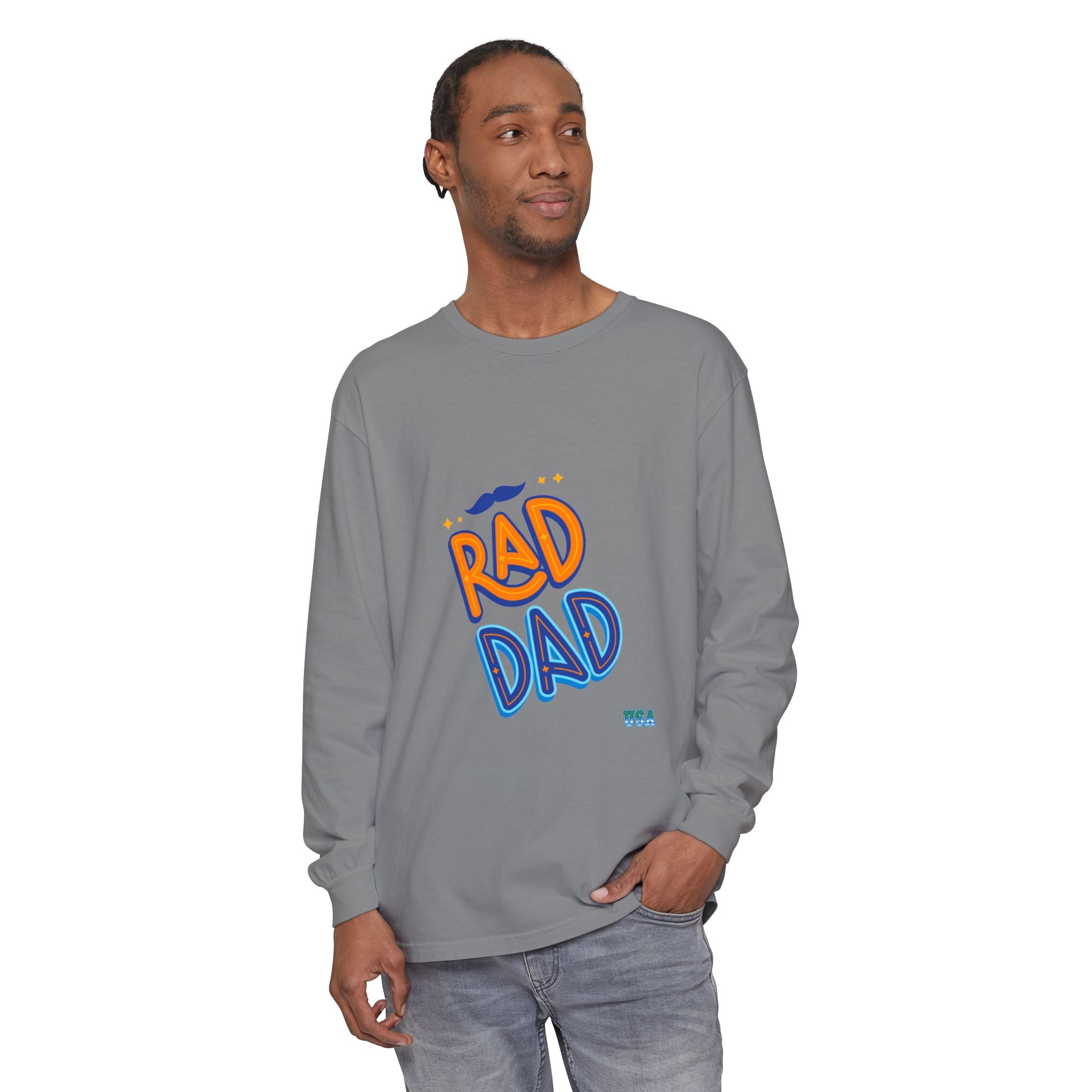 Rad Dad Long Sleeve T-Shirt | Retro Typography, Mustache Accent