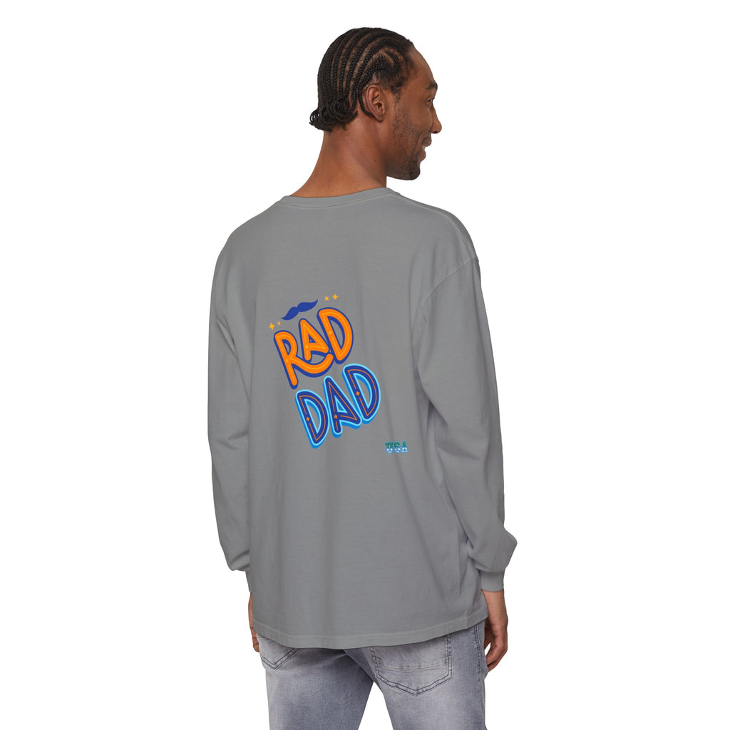 Rad Dad Long Sleeve T-Shirt | Retro Typography, Mustache Accent