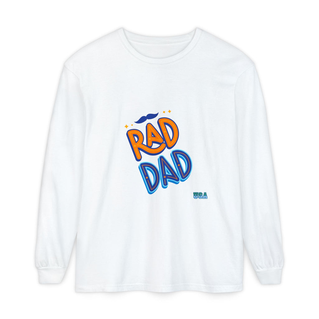 Rad Dad Long Sleeve T-Shirt | Retro Typography, Mustache Accent