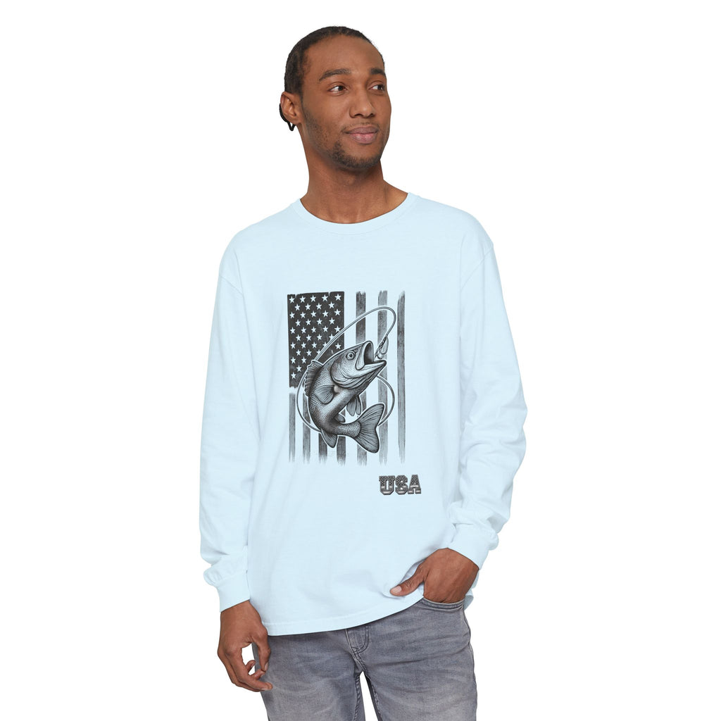 American Flag Bass Fishing Long Sleeve T-Shirt | USA Bass Tee