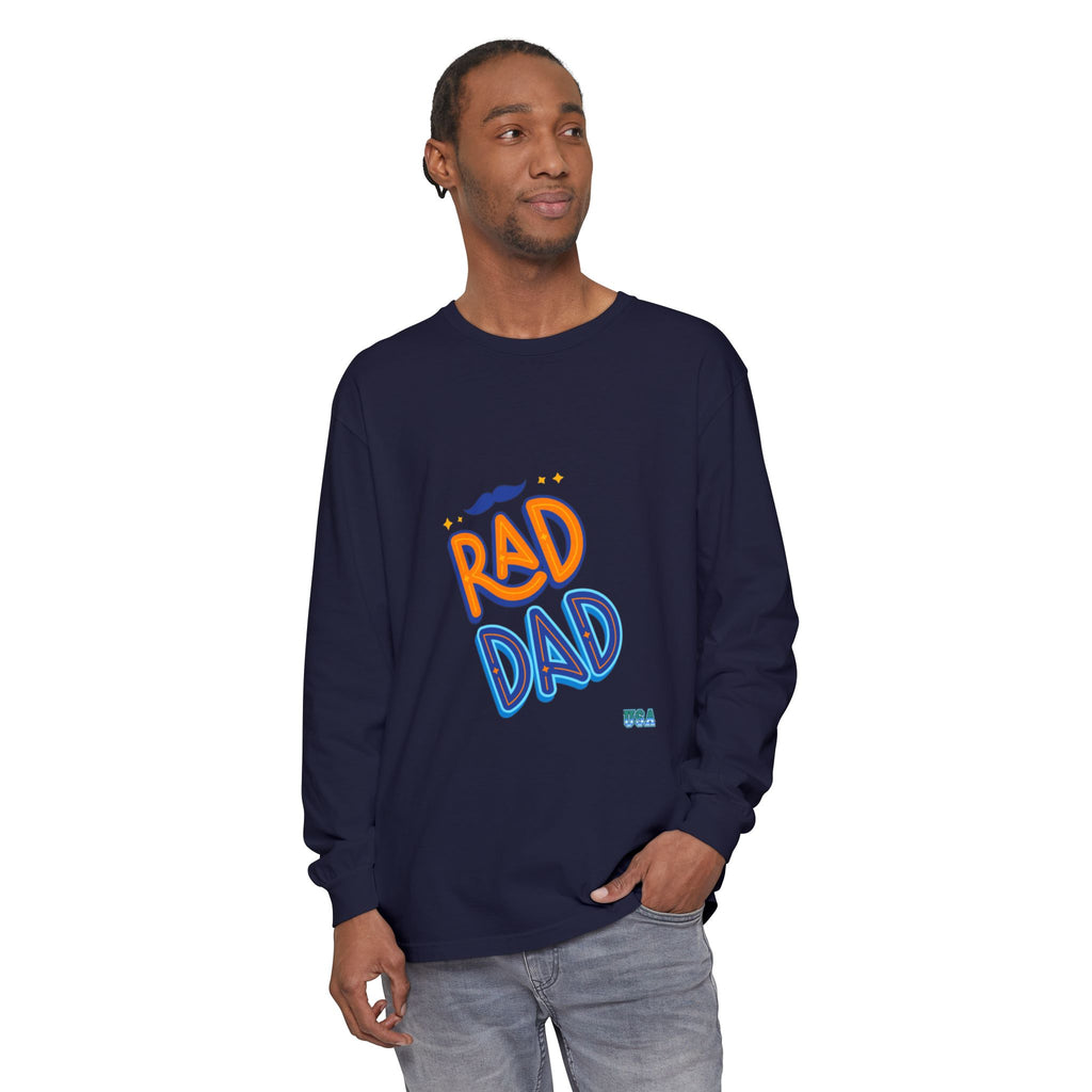 Rad Dad Long Sleeve T-Shirt | Retro Typography, Mustache Accent