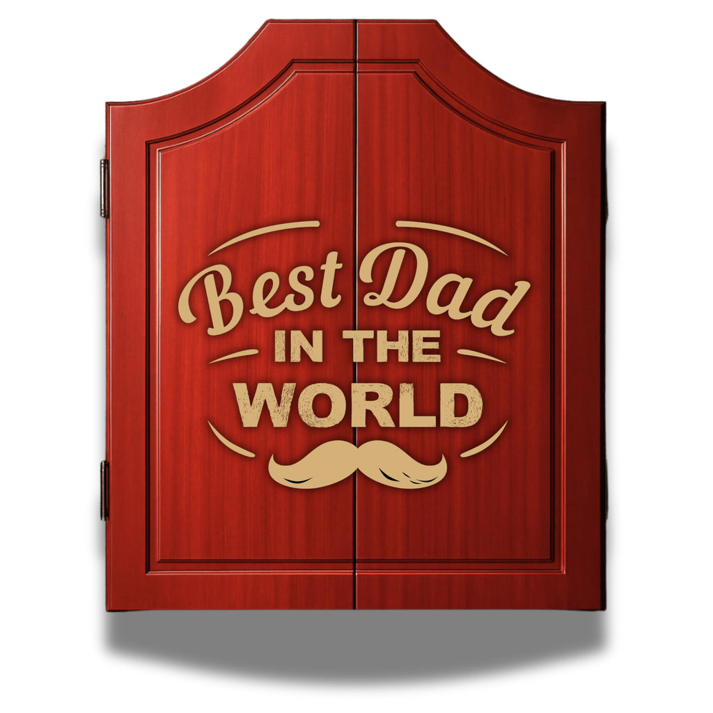 MOM OR DAD Dart Board Cabinet Decorative Dart Boards [6*Steel Darts] - Wooden Dartboard Cabinet with Integrated Scoreboard for Game Rooms (A) Mother's Day and Father's Day
