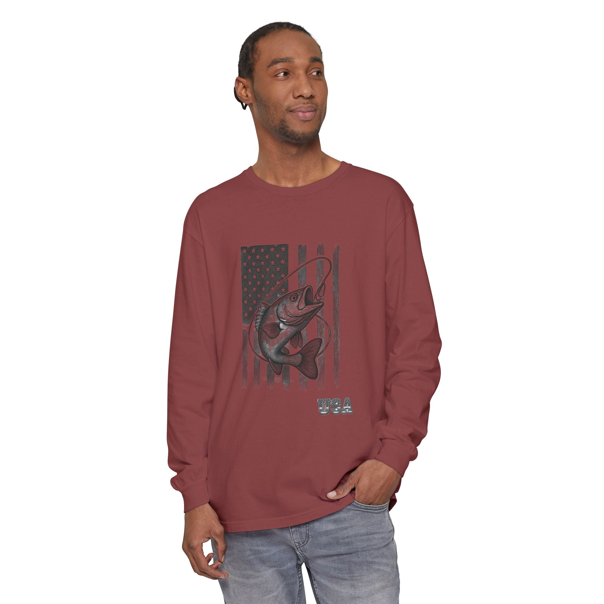 American Flag Bass Fishing Long Sleeve T-Shirt | USA Bass Tee