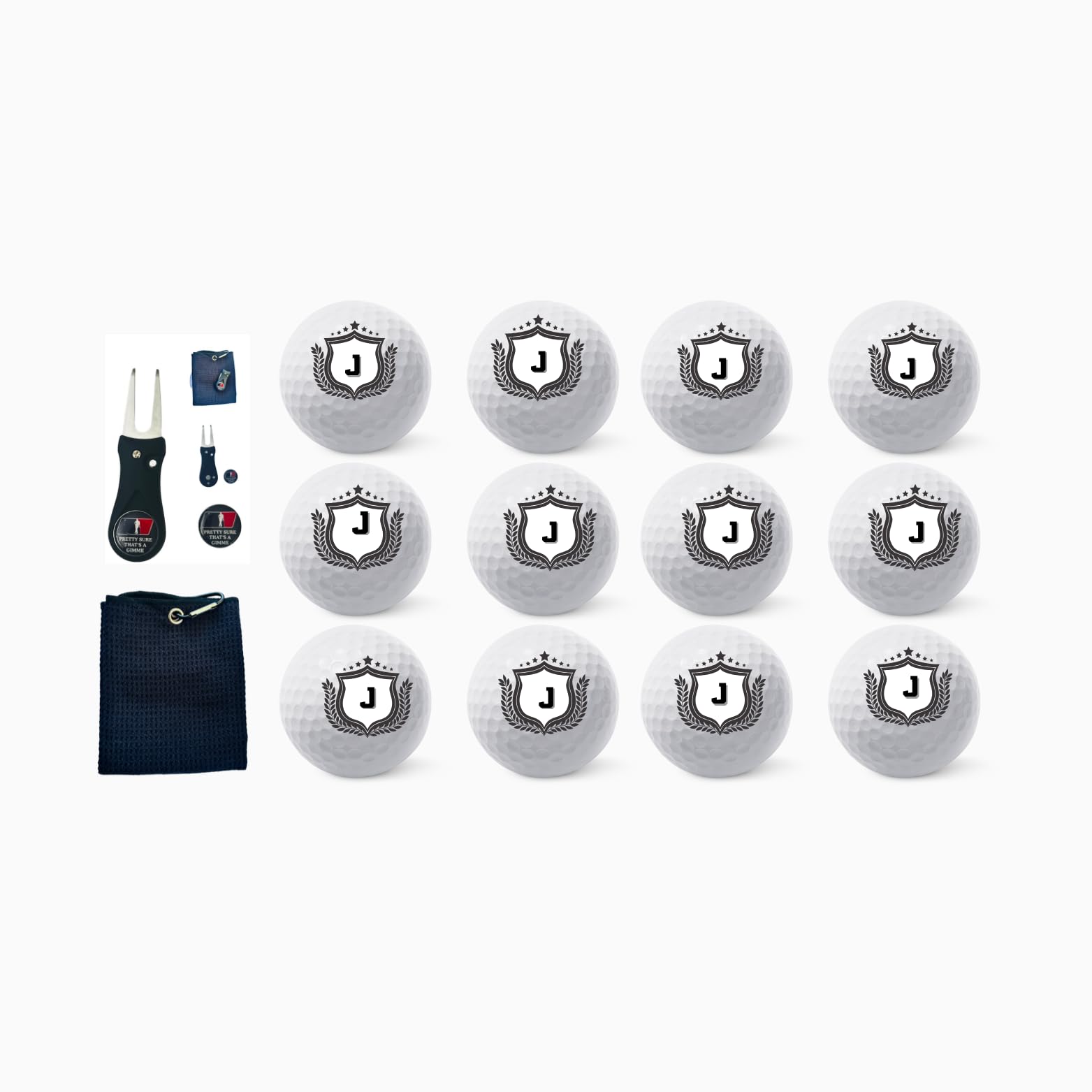 Personalized Custom Golf Balls Beautiful White Shield Royalty Designs | Multiple Designs Monogrammed Golf Gifts & Accessories. Includes Golf-Balls,Towel,Divot.