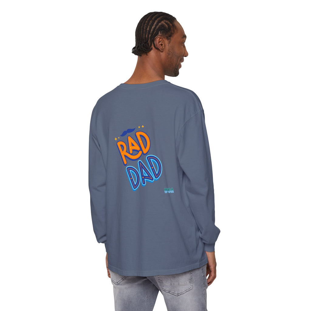 Rad Dad Long Sleeve T-Shirt | Retro Typography, Mustache Accent