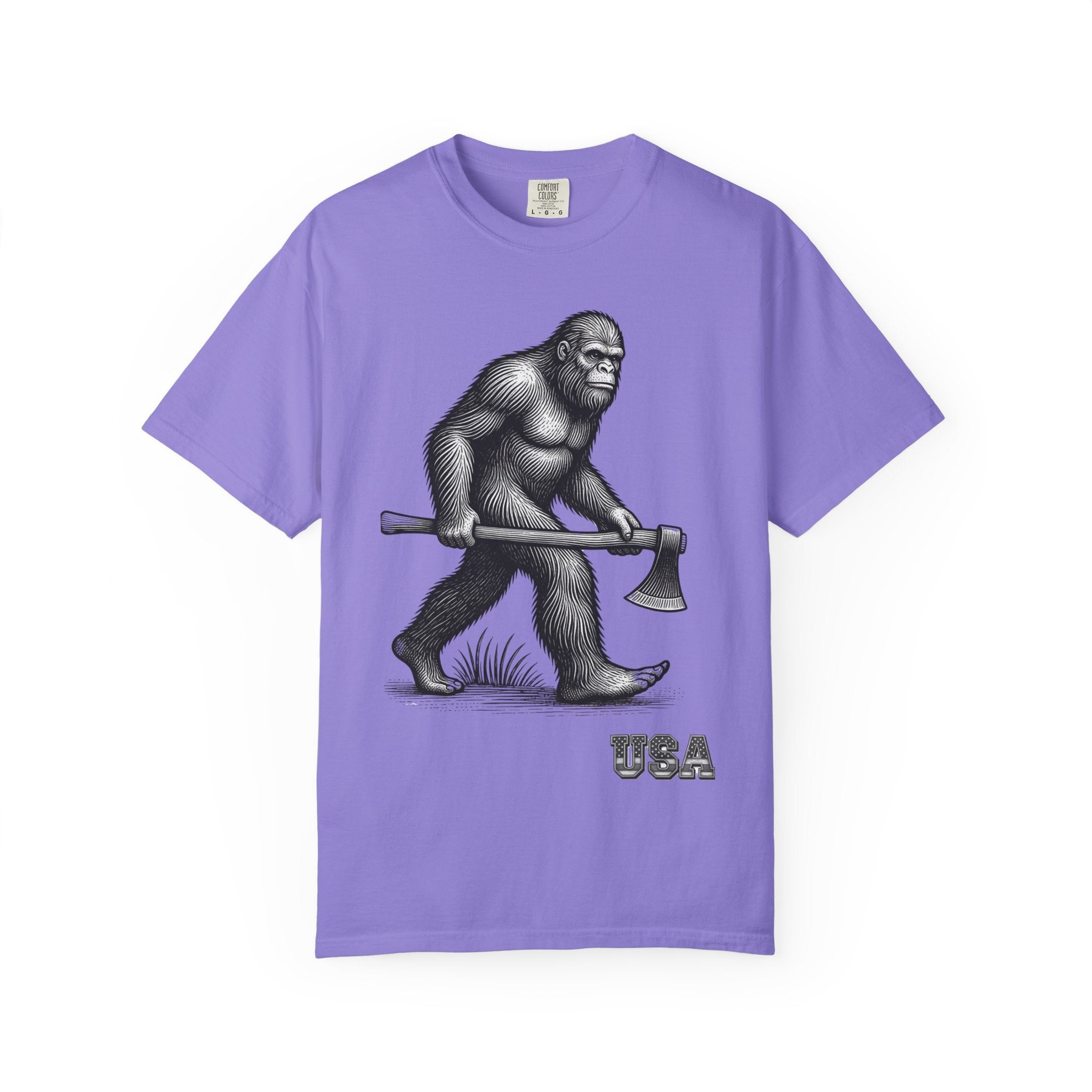 Sasquatch with Axe T-shirt | Vintage Bigfoot Illustration USA