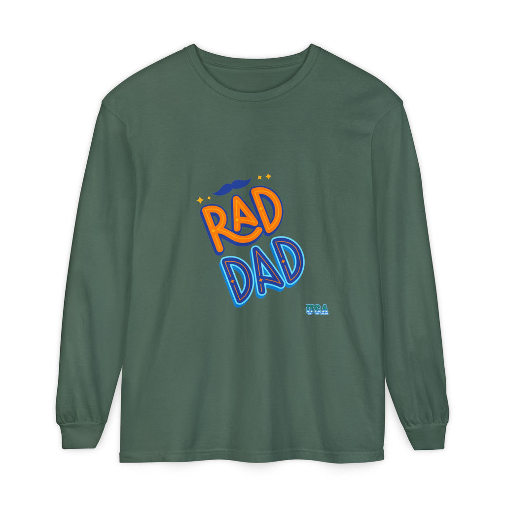 Rad Dad Long Sleeve T-Shirt | Retro Typography, Mustache Accent