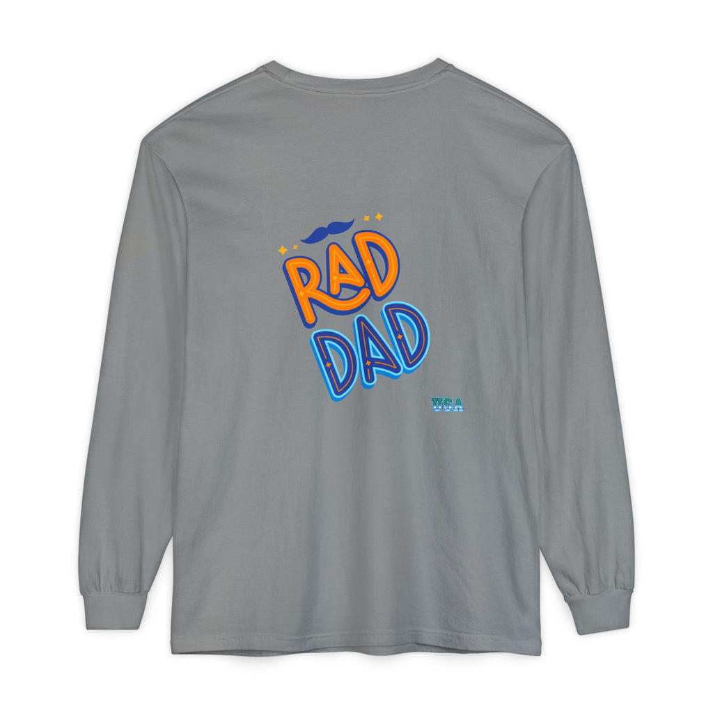 Rad Dad Long Sleeve T-Shirt | Retro Typography, Mustache Accent