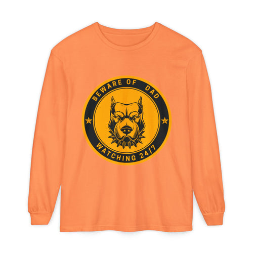 Beware of Dad Watching 24/7 Pitbull Graphic Long Sleeve Tee