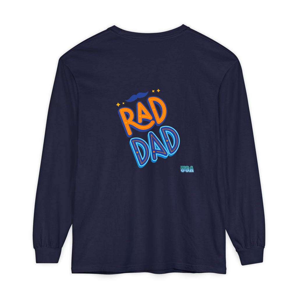 Rad Dad Long Sleeve T-Shirt | Retro Typography, Mustache Accent