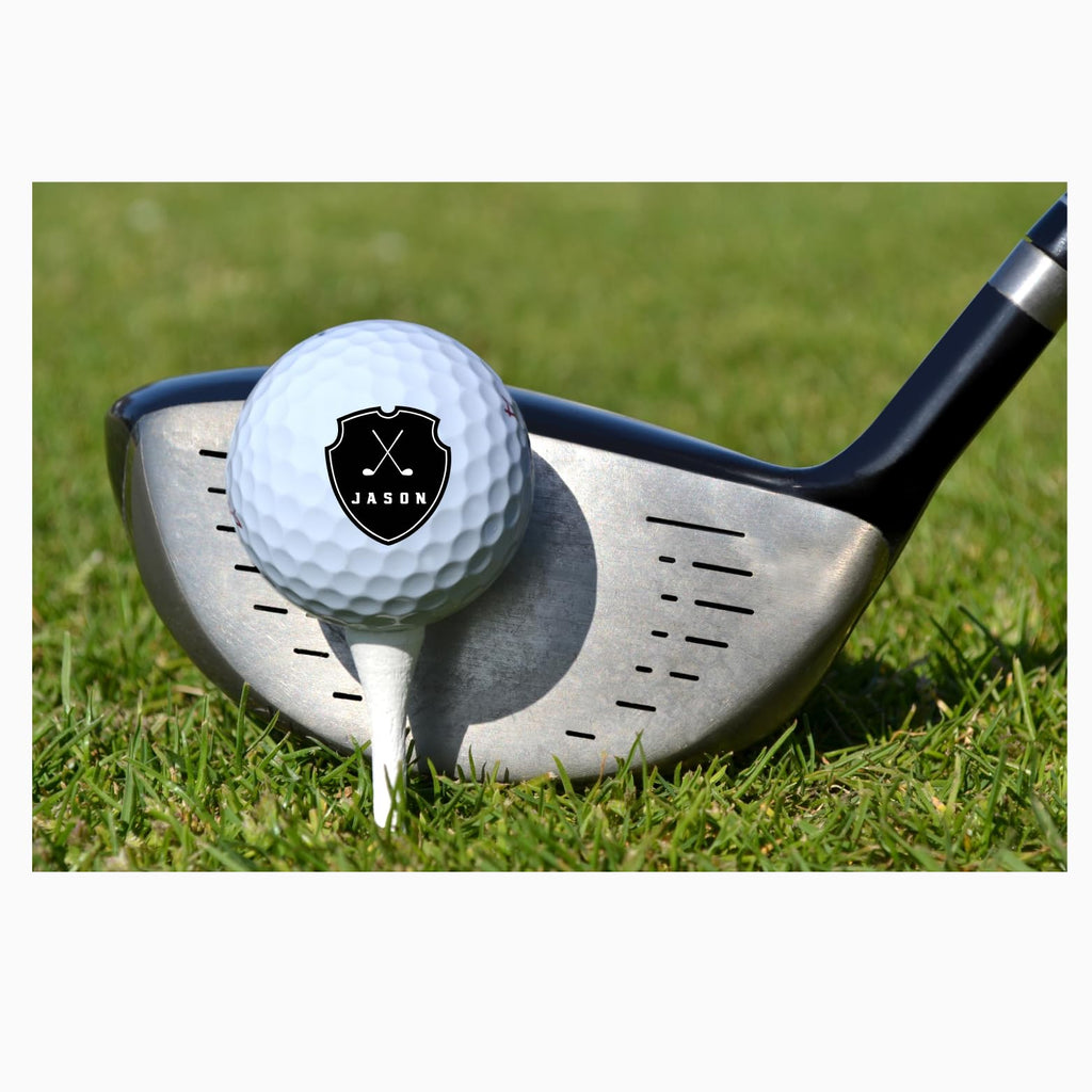Personalized Custom Golf Balls Bueatiful Black Shield Royalty | Multiple Designs Monogrammed Golf Gifts & Accessories. Includes Golf-Balls,Towel,Divot.