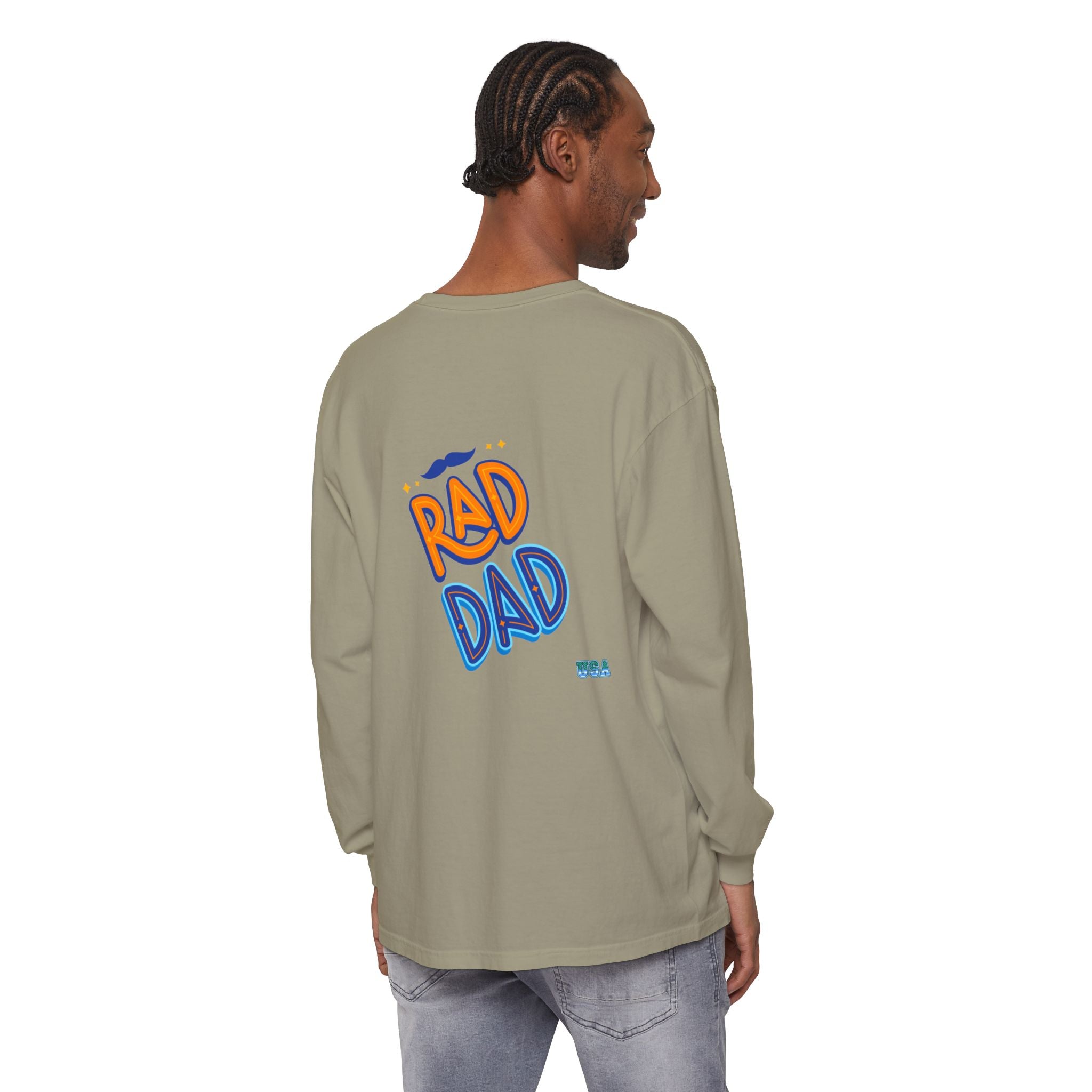 Rad Dad Long Sleeve T-Shirt | Retro Typography, Mustache Accent